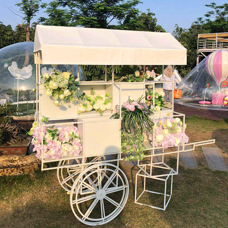 春节铁艺手推移动花车 商场楼盘美化包装软装公园户外装饰售卖车