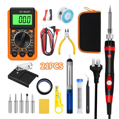 晨洲岛新款万用表维修21件套学生电工焊接家用调温内热式电烙铁