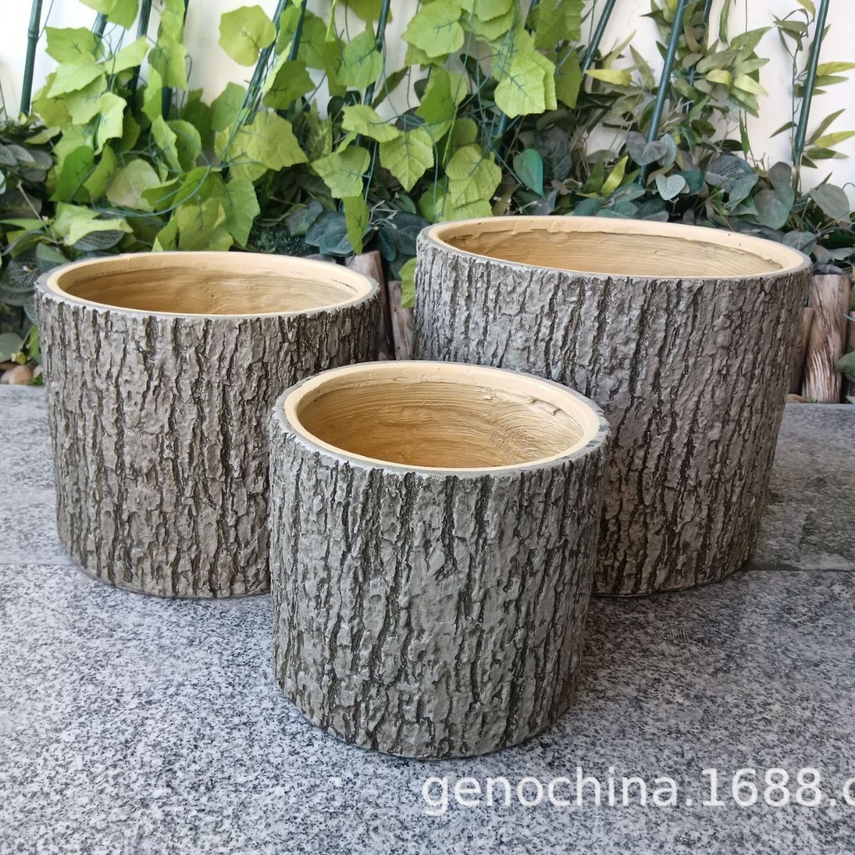 套装木纹庭院户外公园种花草园林一角花盆逼真感十足的木桩-3
