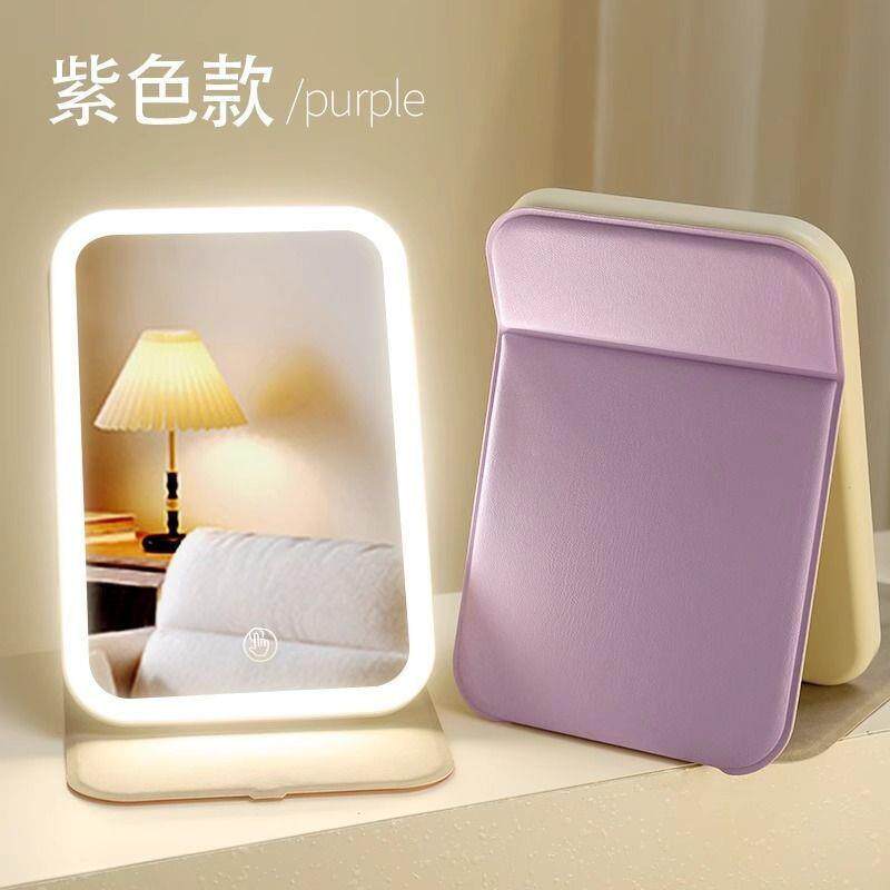 古迪led灯化妆镜带灯便携带桌面台式折叠镜梳妆镜补光镜子超高清