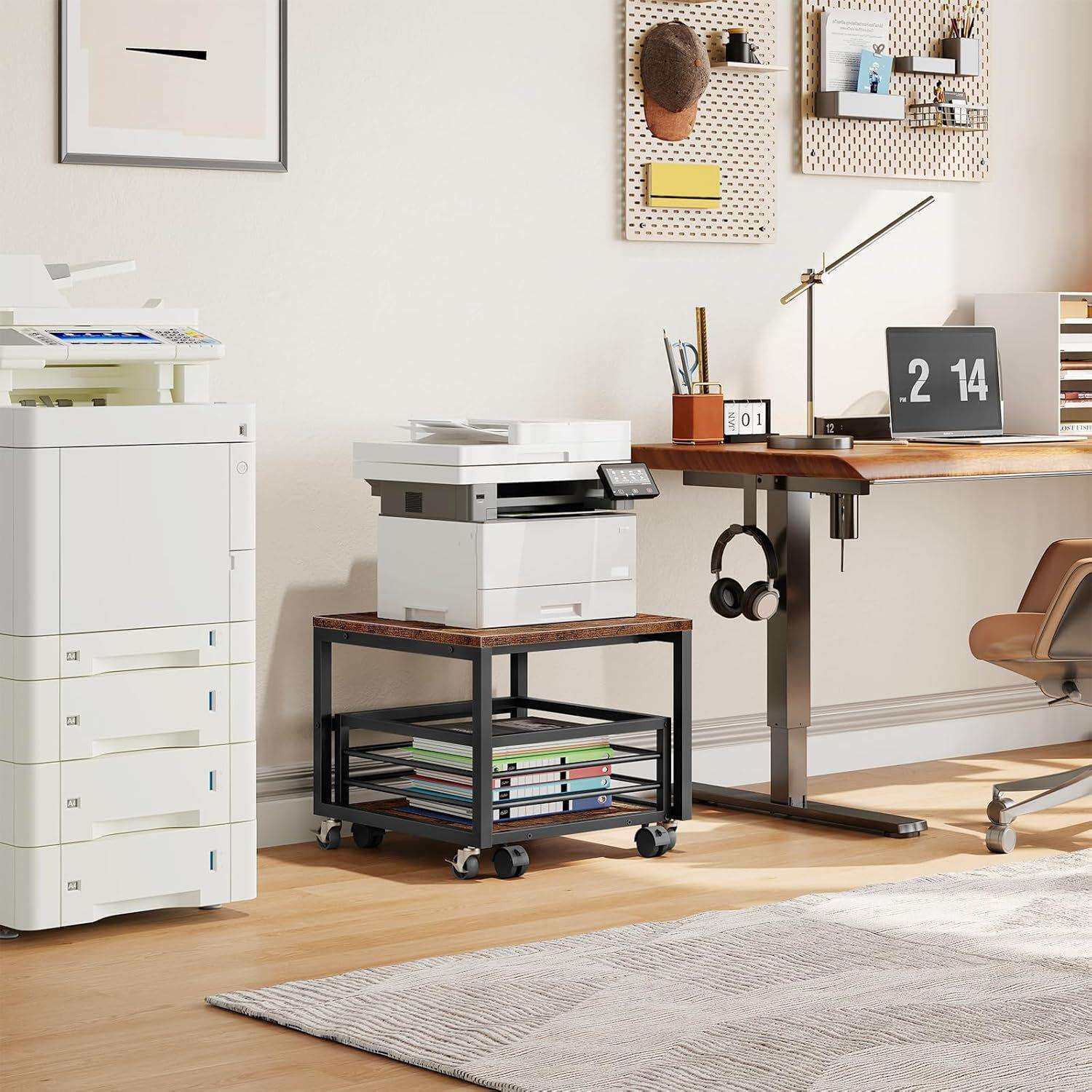 打印机放置柜落地可移动办公室收纳置物架多层工位电脑主机箱托架