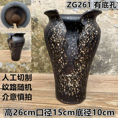 手工艺大号陶瓷盆栽现代简约风多肉绿植老桩花盆切口粗陶罐子高筒