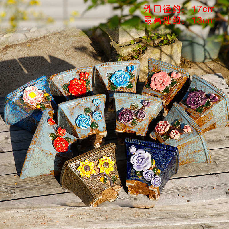 麦饭石手绘手捏花盆 粗颗粒多肉花盆 老桩盆拼盘群生盆精美