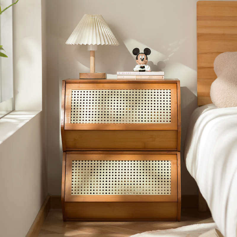 床头柜现代简约小型床楠竹边柜儿童卧室床头置物架收纳储物柜子