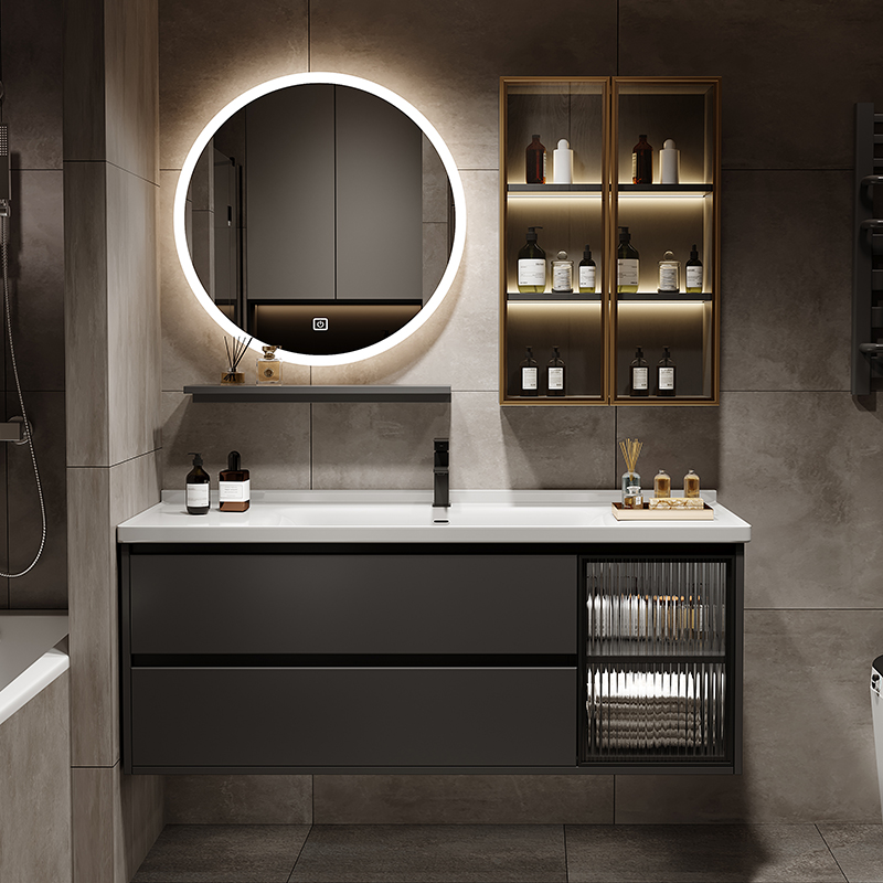 【热销】九牧现代轻奢新款浴室柜陶瓷一体盆简约卫生间洗漱台洗手