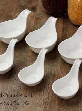 纯白色创意陶瓷鱼子酱勺蘸料碟陶瓷酒店餐具甜点心碟自助餐调味碟