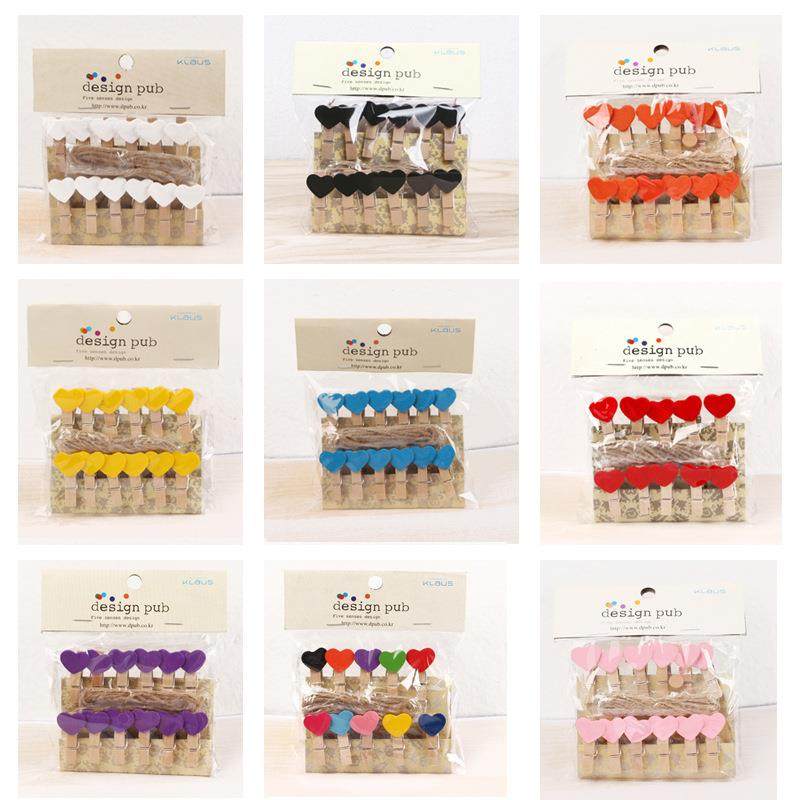 彩色创意爱心3.5cm照片夹子10个/袋桦木便签夹迷你木质木制