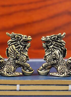 实心纯铜麒麟摆件一对黄铜送福财富麒麟摆件工艺品小铜器黄铜摆件