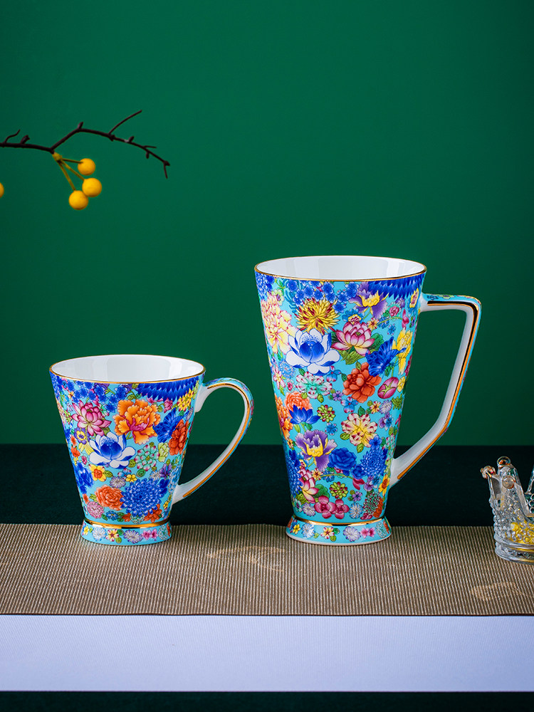 景德镇大柄杯、宫廷御用杯、欧式茶杯、高档礼品杯、搪瓷万花筒奶
