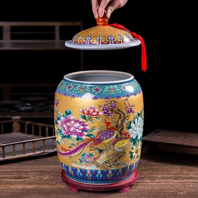 景德镇陶瓷米缸带盖家用10斤20斤50装面粉桶防潮防虫老式密封米罐