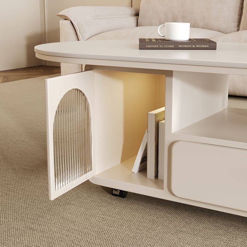 轻奢奶油现代高级茶几客厅简约小户型家用新款岩板椭圆形移动设计