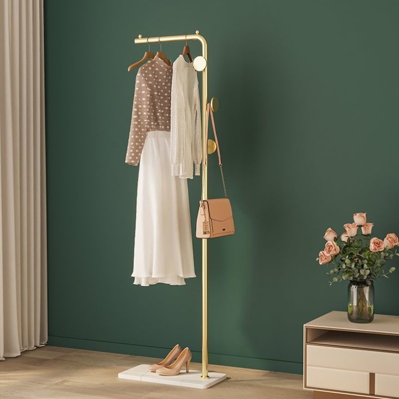 岩板石衣帽架卧室内简易家用晾衣架落地轻奢单杆式收纳挂衣挂包架