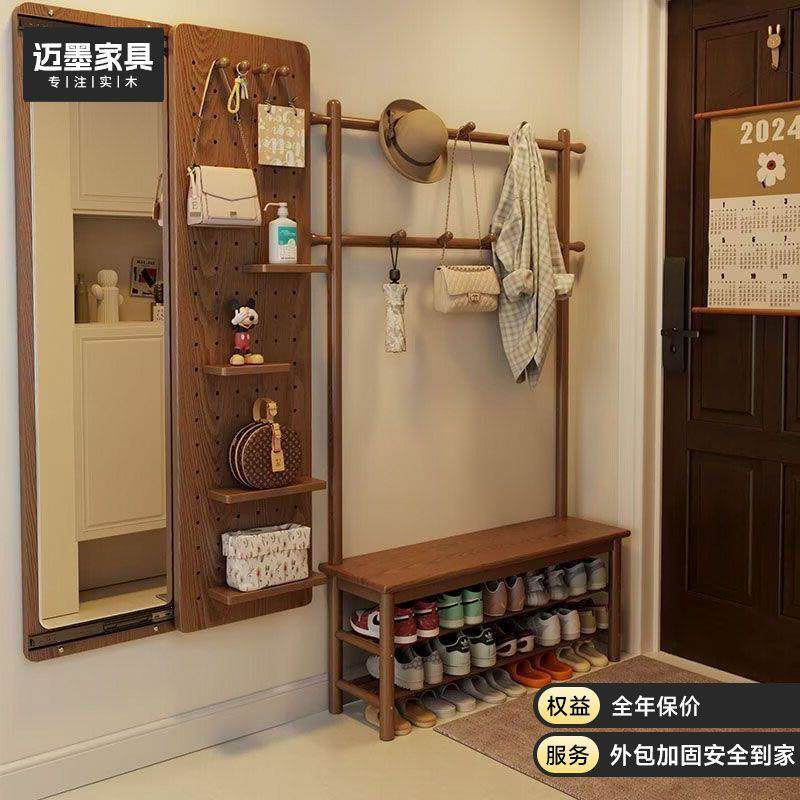 实木换鞋凳挂衣架一体家