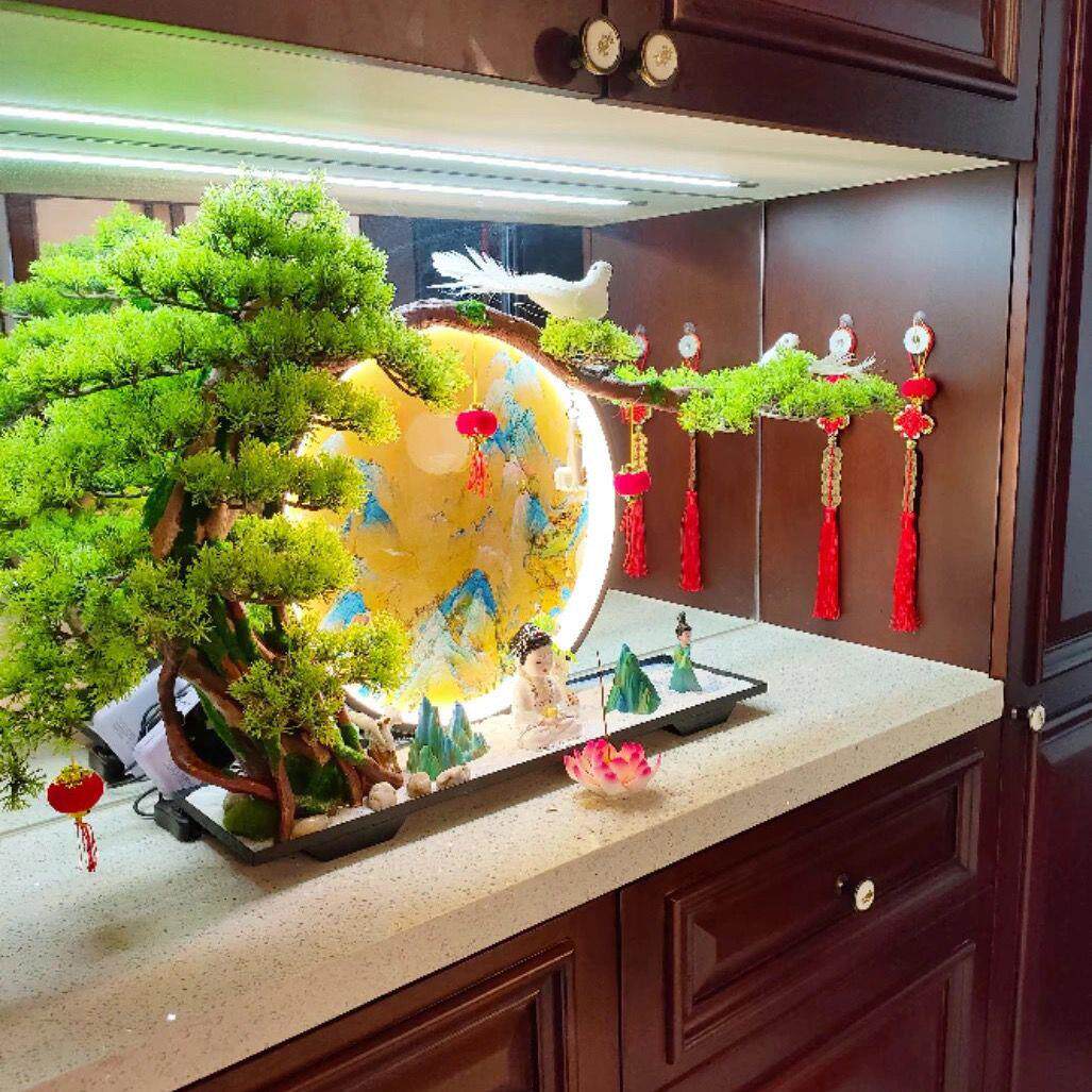 新中式迎客松招财仿真盆
