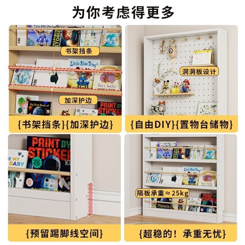 洞洞板书架置物架门后置物夹缝柜落地多层实木壁挂墙上收纳洞洞板