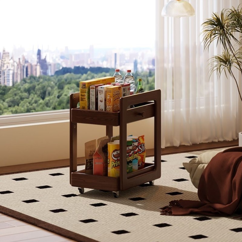 实木儿童书包架客厅落地置物架桌下可移动收纳柜多功能简易零食架