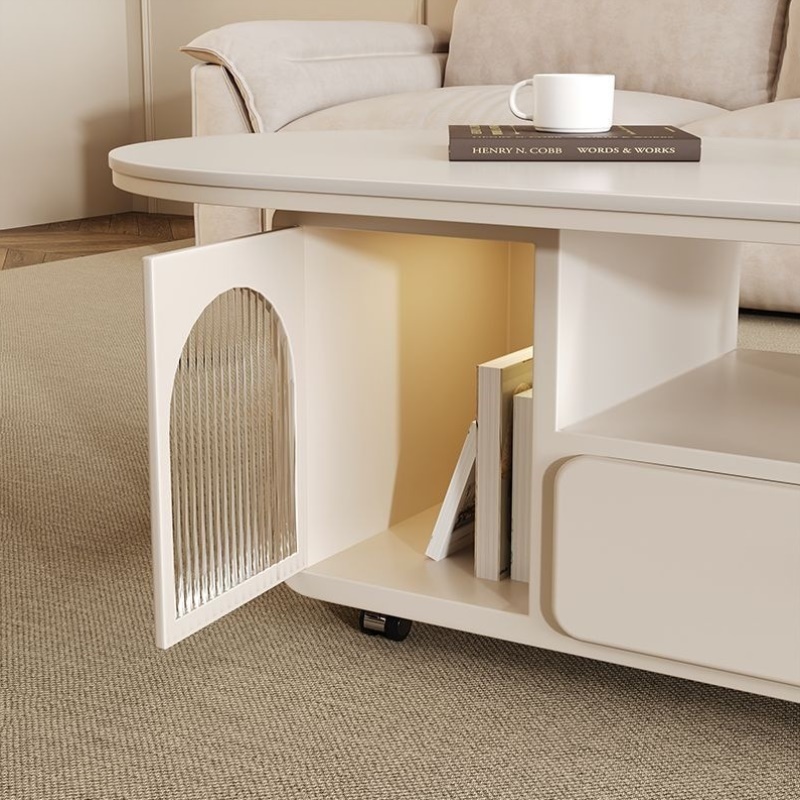 轻奢奶油现代高级茶几客厅简约小户型家用新款岩板椭圆形移动设计