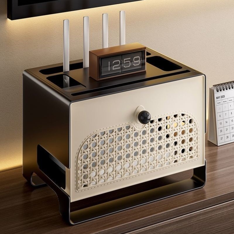 路由器收纳盒wifi光猫电视机顶盒置物隐藏电线中古风遮丑装饰盒子