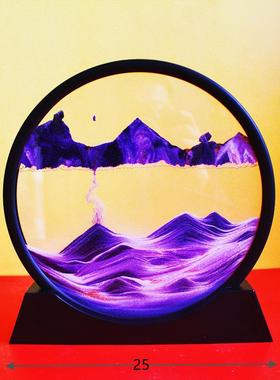 新款简约3D山水流沙画圆形玻璃工艺品沙漏乔迁开业创意礼品摆件