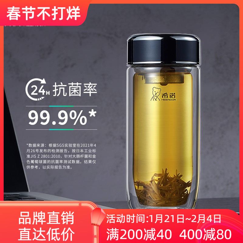 希诺双层玻璃杯银离子抗菌隔热钛杯高档便携鹅蛋男女士泡茶水杯子