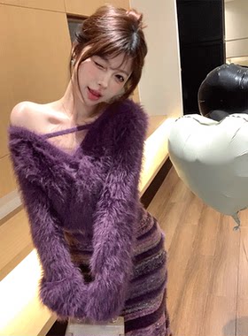 纯欲紫色毛绒软糯毛衣女2