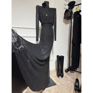 春夏季新款法式御姐气质女神范遮肚子显瘦黑色高端连衣裙奢华大牌