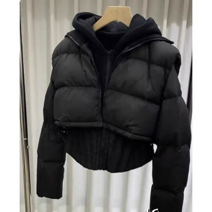 冬季新款高端黑色羽绒服女小个子面包服设计感超好看高级感两件套