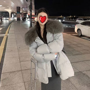 韩版冬季新款羽绒棉服女收腰中长款时尚保暖大毛领外套高级感潮