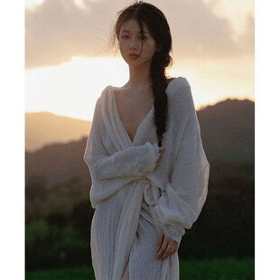 2025早春新款独特超好看冷淡风新中式禅意白色长袖连衣裙女装