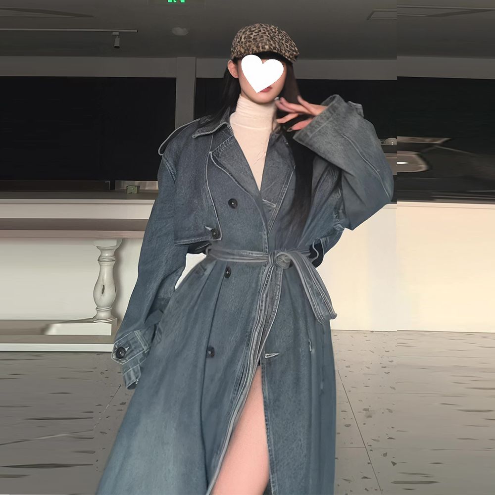 双排扣牛仔风衣外套女秋