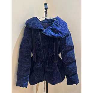 2024冬季新款欧货羽绒服高级感超好看短款蓝色丝绒保暖棉衣外套女