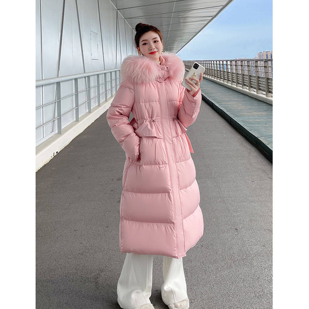新款高级感收腰羽绒棉服女大毛领连帽中长款加厚外套