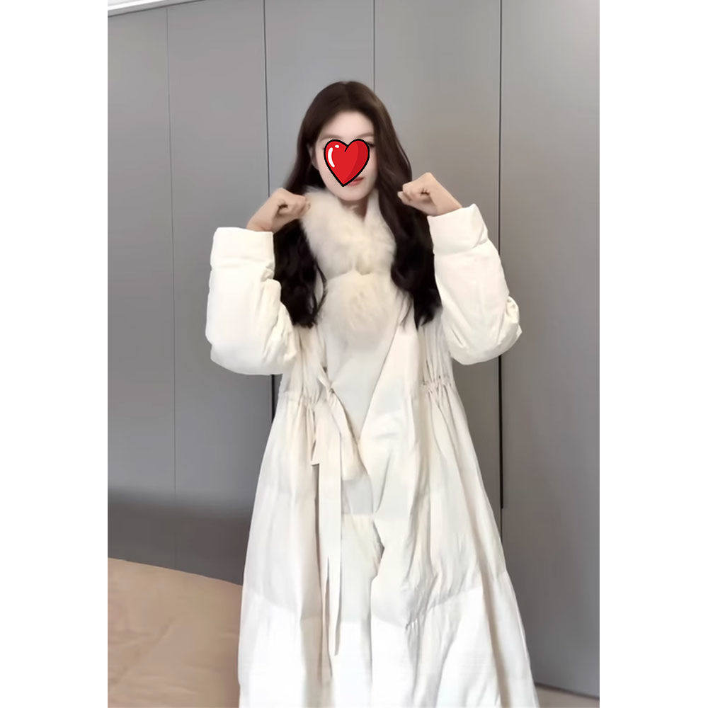 2024冬新款高级感设计感毛领羽绒棉服外套仿狐狸毛领长款轻奢女