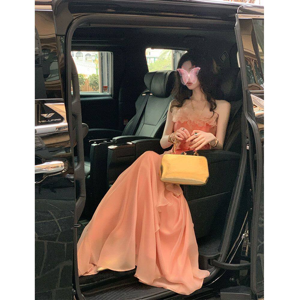 新款高级感抹胸设计吊带上衣荷叶半身裙两件套套装