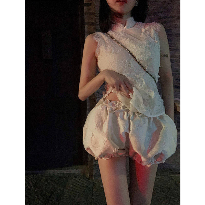 提花灯笼裤小个子花苞短