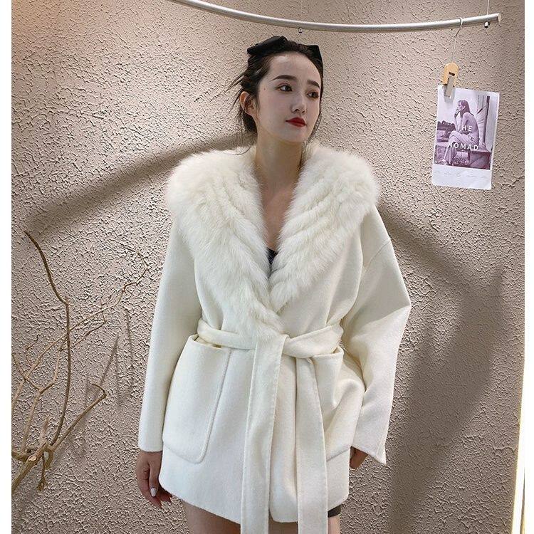 2023新款双面皮草大衣一衣三穿仿狐狸毛皮草外套中长款连帽外穿