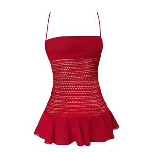 红树莓 小众设计法式红色超短紧身连衣裙