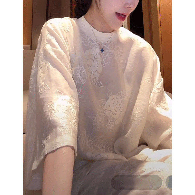 新中式重工提花长袖衬衫女2025夏季新款宽松裤子套装女