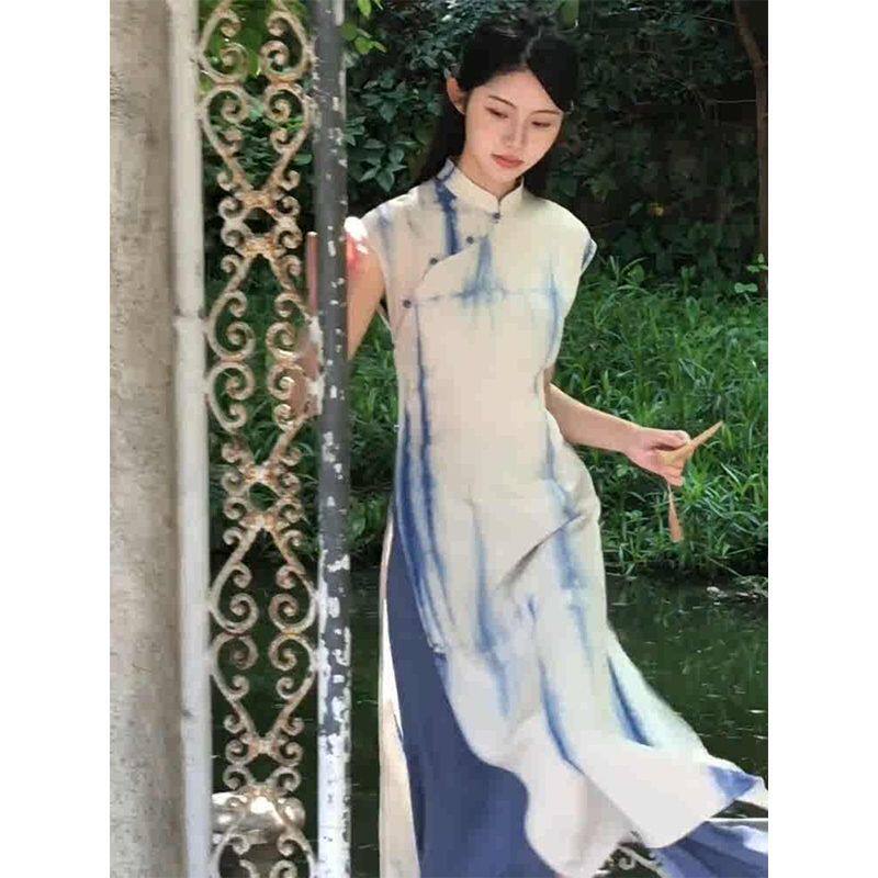 白色晕染新中式旗袍女夏季2025新款轻奢高级感气质独特套装小裙子