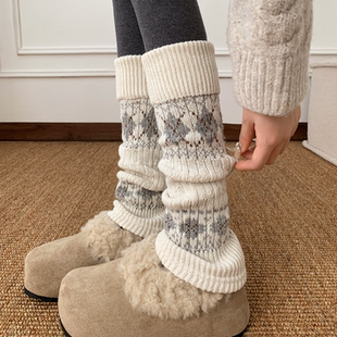 羊毛费尔岛袜套秋冬保暖显瘦y2k小腿袜加厚叠穿护腿长筒腿多件套