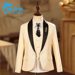 儿童西装 香槟色男童小主持礼服少年中大童晚会西服钢琴演出服 套装