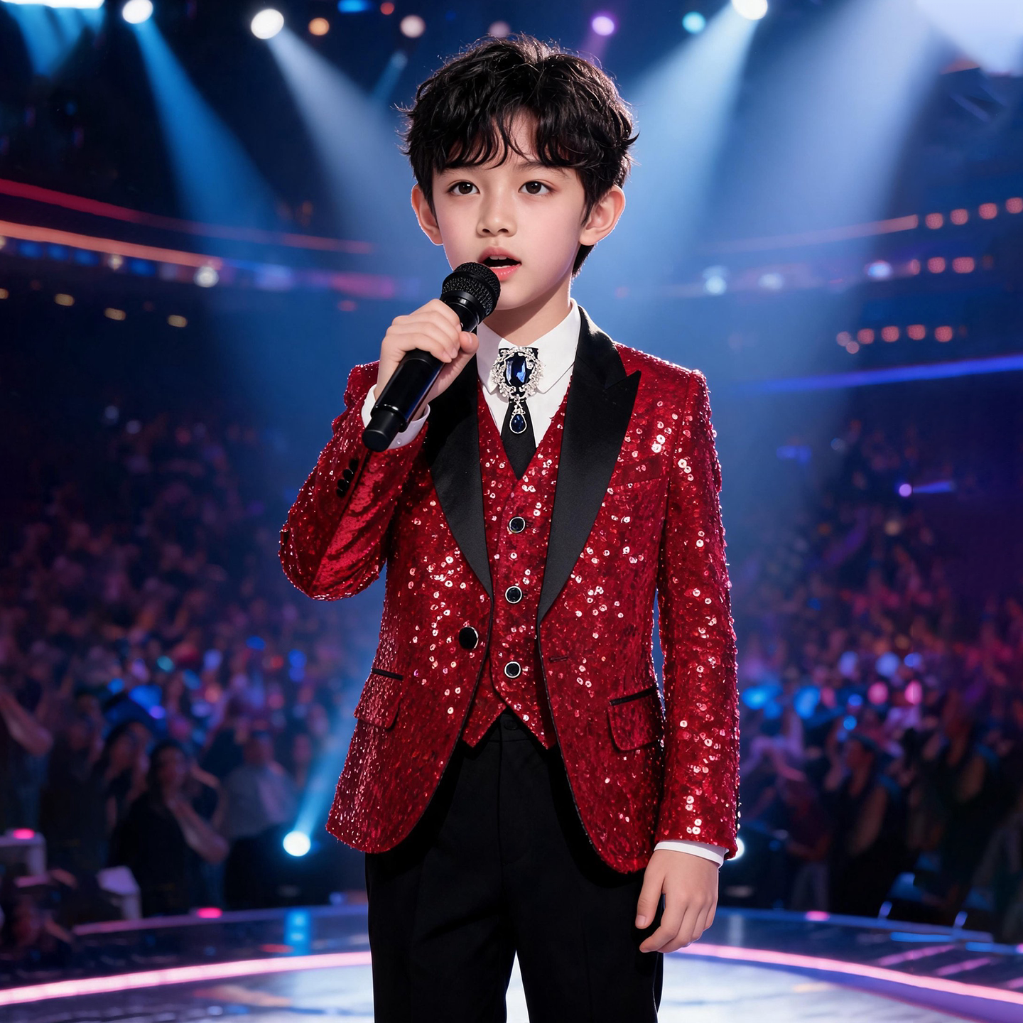 男童红色亮片西服儿童中大童小主持人亮丝西装套装钢琴舞台演出服