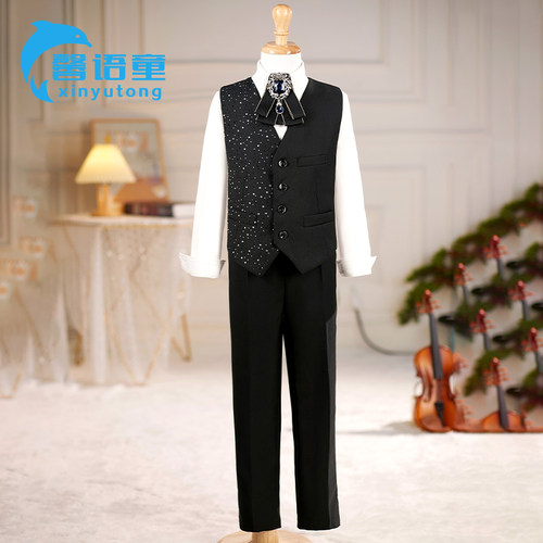 镶钻男童西装马甲套装演出服