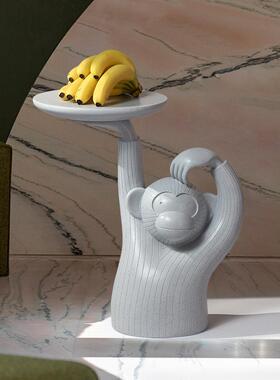 现代简约创意小公寓客厅沙发边桌猴子咖啡桌托盘地板站立装饰饰品