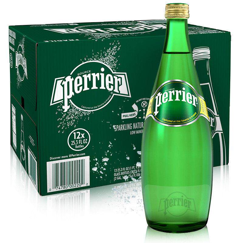 法国Perrier巴黎水原味进口含气饮料天然矿泉水750ml*12瓶
