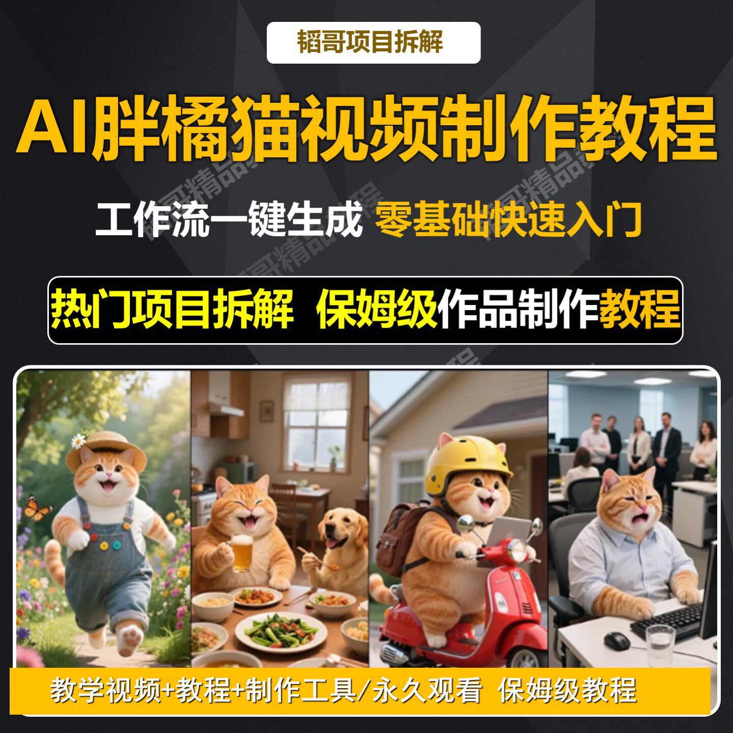 抖音快手AI胖橘猫剧情类AI视频制作教程扣子工作流一键生成实操课