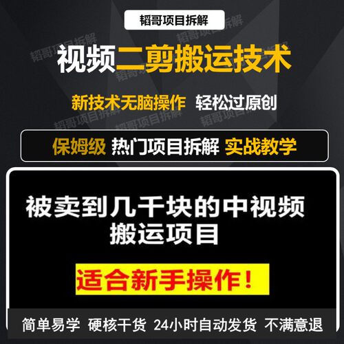 视频混剪二剪搬运过原创技术 新技术教学短视频制作运营教程