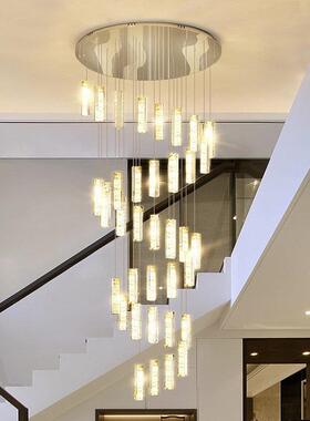 复式楼别墅楼梯吊灯旋转K9水晶长吊灯现代简约大厅创意客厅大灯