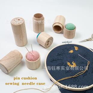 pincushion 手缝针收纳针筒便携木质针插收纳家用针收纳木质针盒
