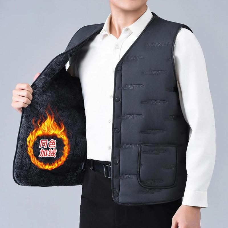 效征冬季新款加绒加厚棉马甲y男中老年爸爸装大码御寒内穿背心
